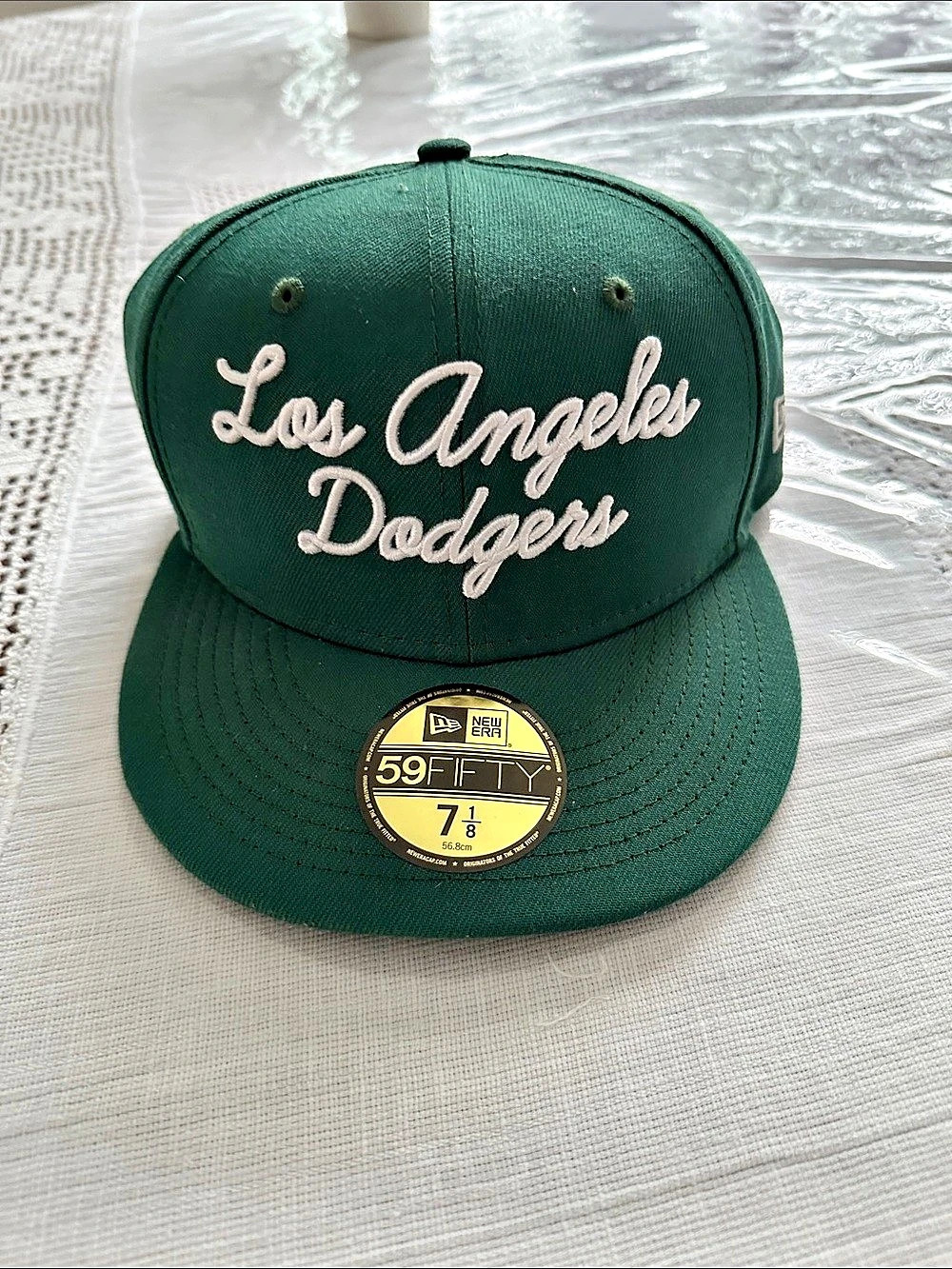 New Era Los Angeles Dodgers 59FIFTY Script Fitted Hat Green Fitted Cap 7 1/8